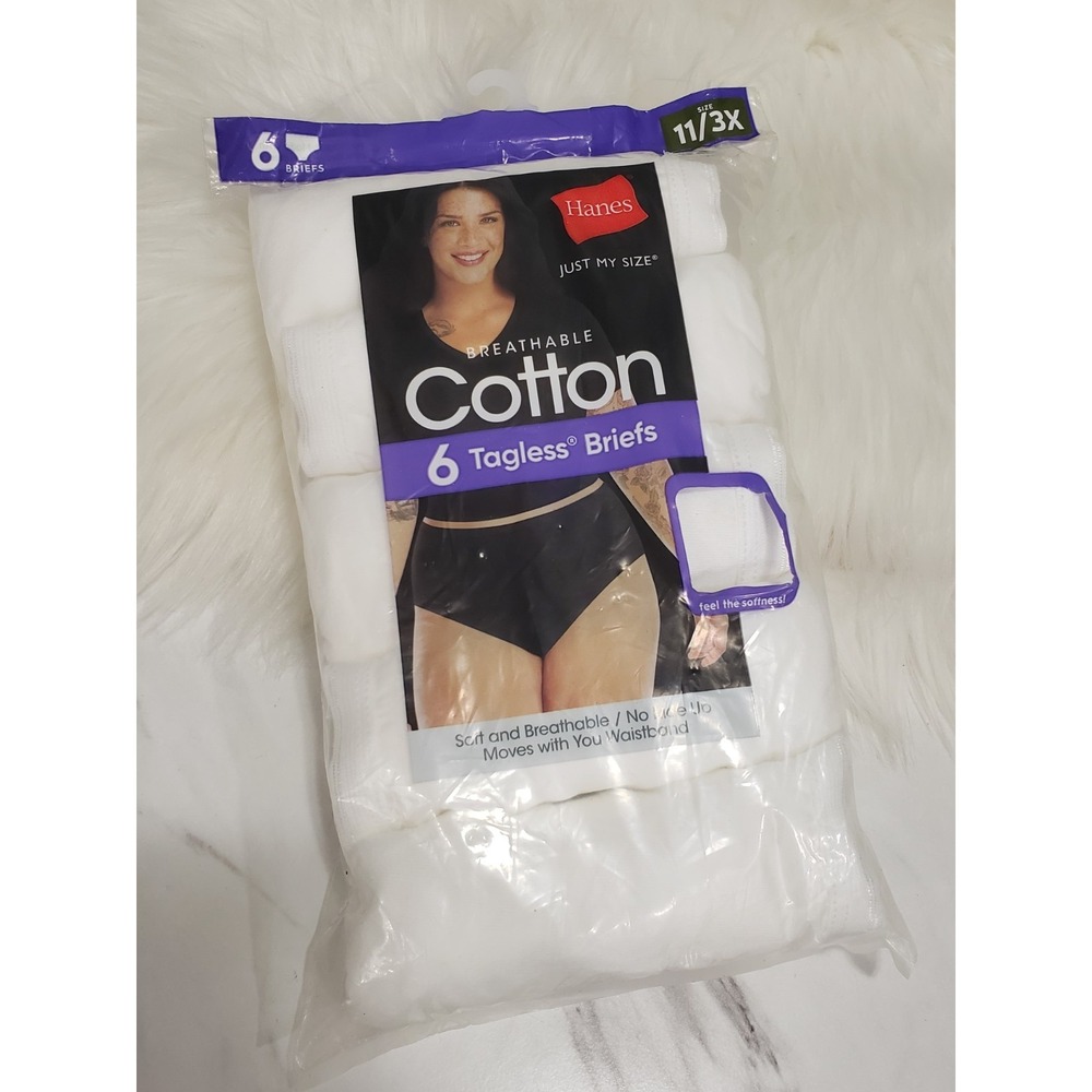 ALL WHITE hanes womens cotton high waisted briefs 6 pkt tagless size 11/3x